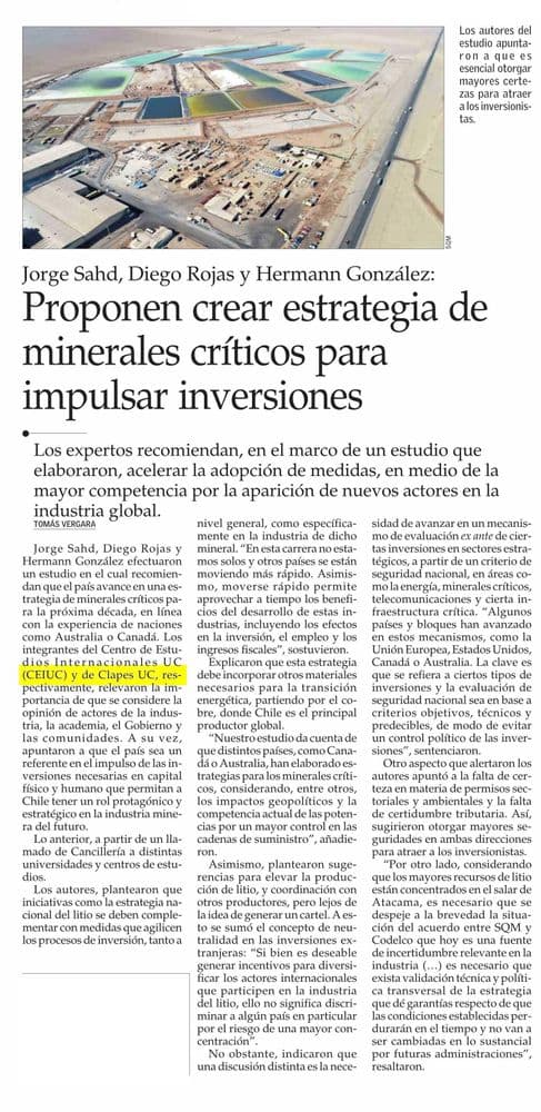 Proponen crear estrategia de minerales críticos para impulsar inversiones