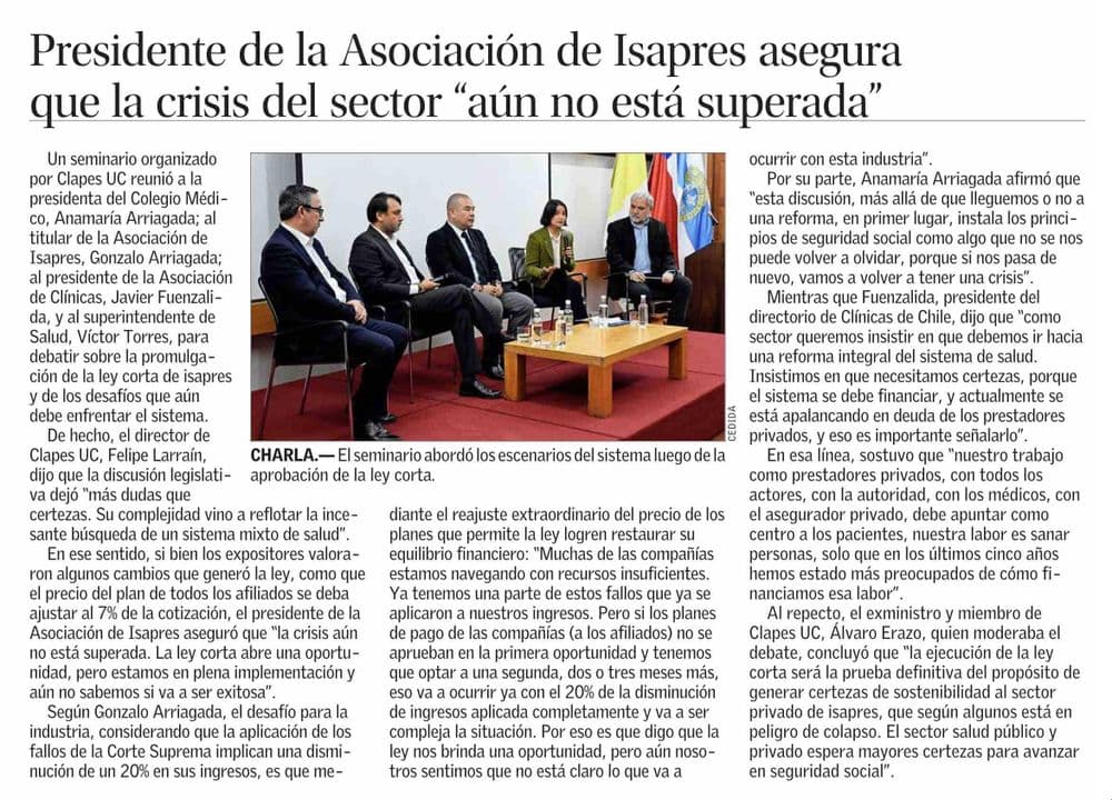 Presidente de la Asociación de Isapres asegura que la crisis del sector "aún no está superada"