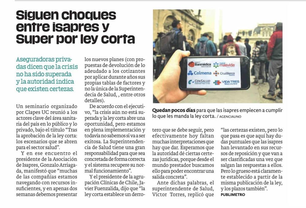 Siguen choques entre isapres y Super por ley corta