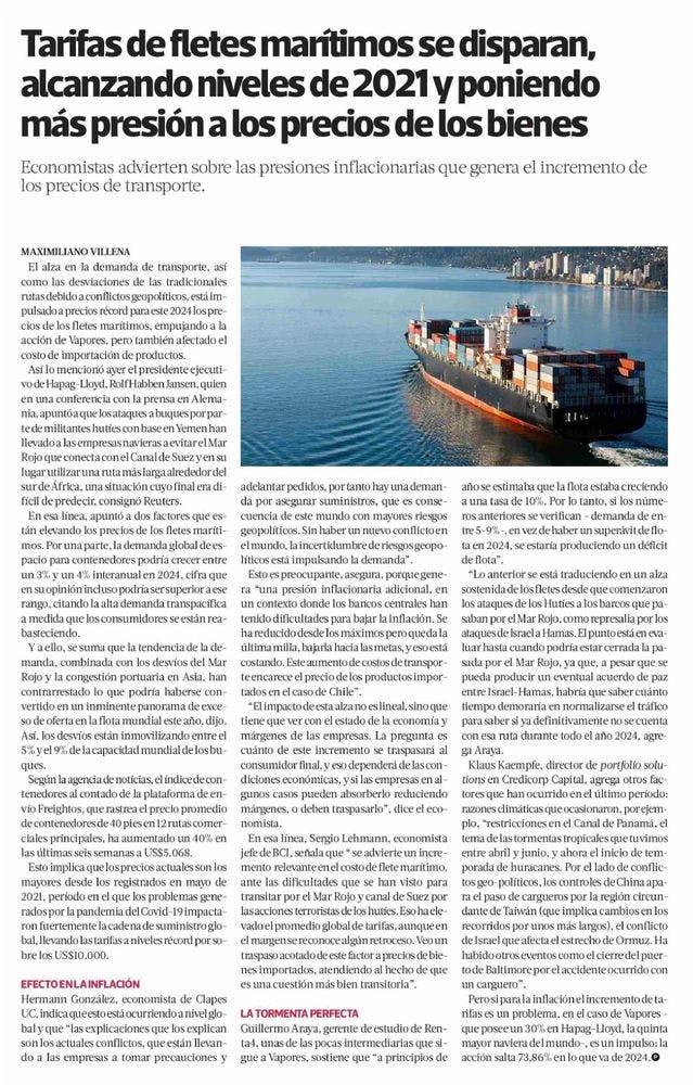 Tarifas de fletes marítimos se disparan, alcanzando niveles de 2021 y poniendo más presión a los precios de los bienes
