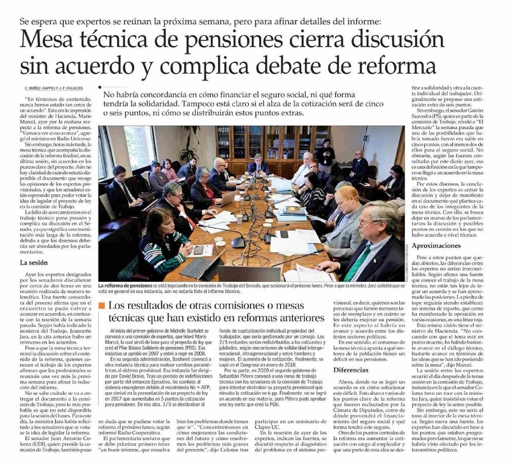 Mesa técnica de pensiones cierra discusión sin acuerdo y complica debate de reforma