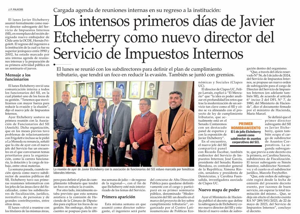 Los intensos primeros días de Javier Etcheberry como nuevo director del Servicio de Impuestos Internos