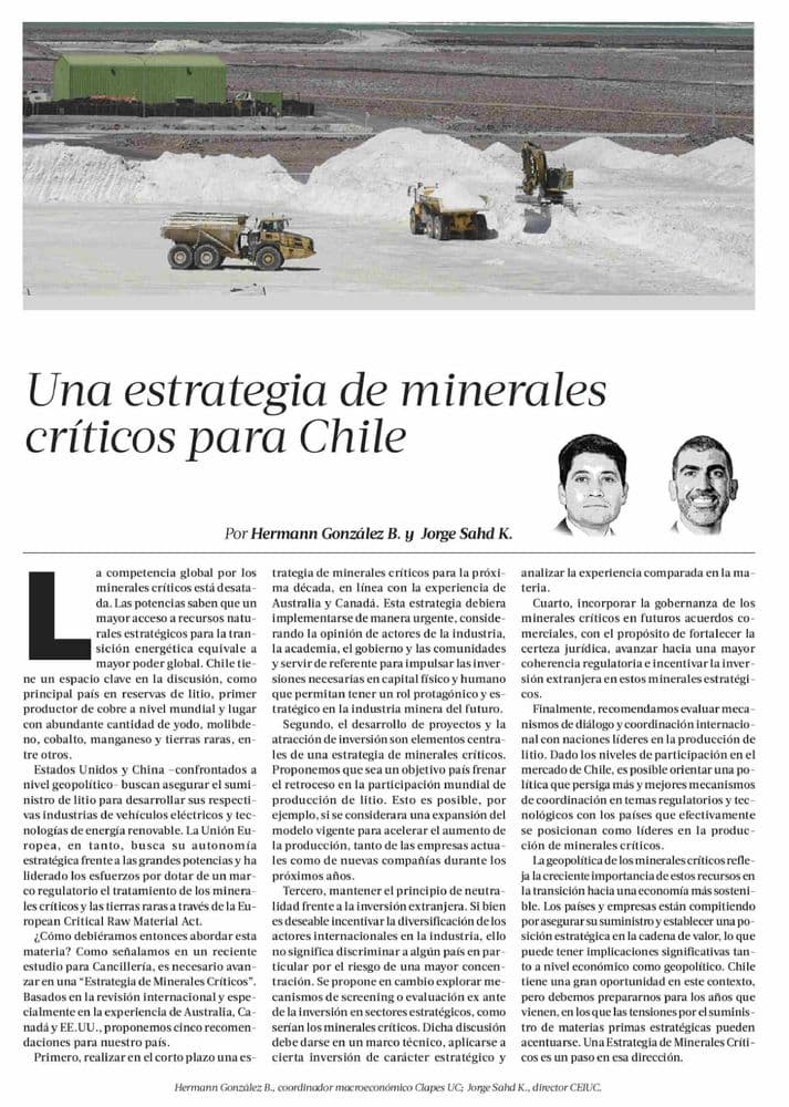 Una estrategia de minerales críticos para Chile