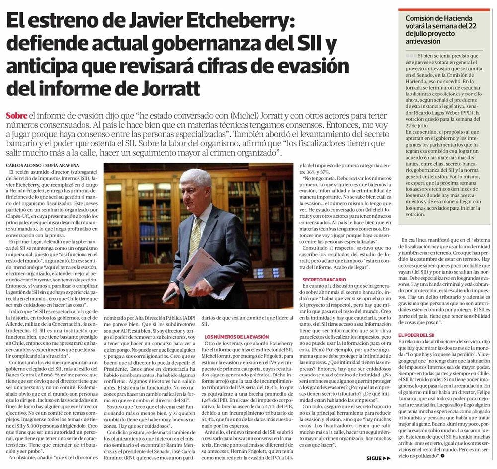 El estreno de Javier Etcheberry: defiende actual gobernanza del SIl y anticipa que revisará cifras de evasión del informe de Jorratt