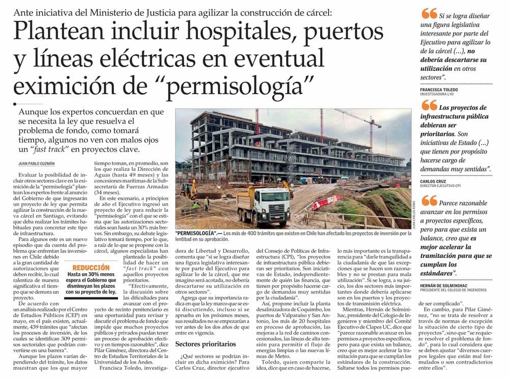 Plantean incluir hospitales, puertos y líneas eléctricas en eventual eximición de "permisología"