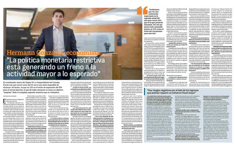 Hermann González, economista: "La política monetaria restrictiva esta generando un freno a la actividad mayor a lo esperado°