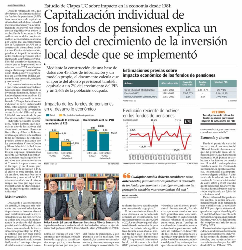 Capitalización individual de los fondos de pensiones explica un tercio del crecimiento de la inversión local desde que se implementó