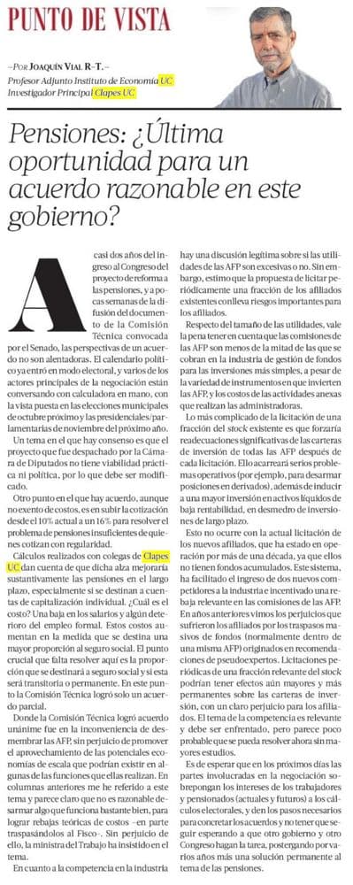 Pensiones: ¿Última oportunidad para un acuerdo razonable en este gobierno?