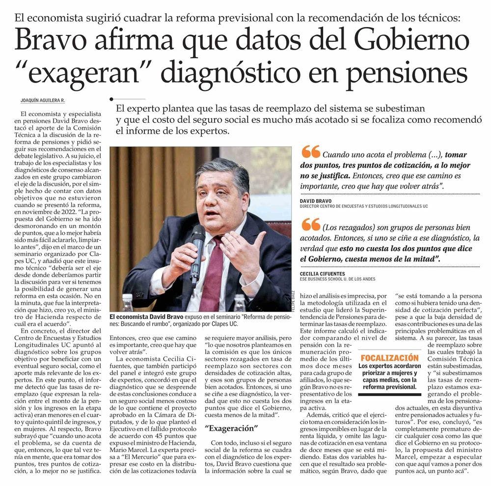 Bravo afirma que datos del Gobierno "exageran" diagnóstico en pensiones