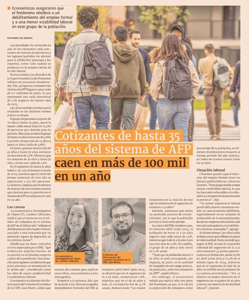 Cotizantes de hasta 35 años del sistema de AFP caen en más de 100 mil en un año