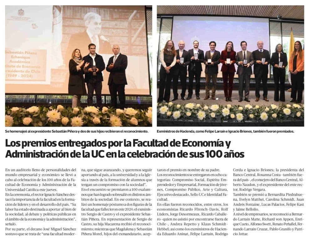Los premios entregados por la Facultad de Economía y Administración de la UC en la celebración de sus 100 años