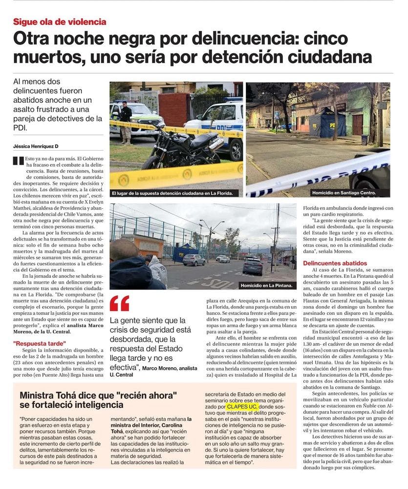 Otra noche negra por delincuencia: cinco muertos, uno sería por detención ciudadana