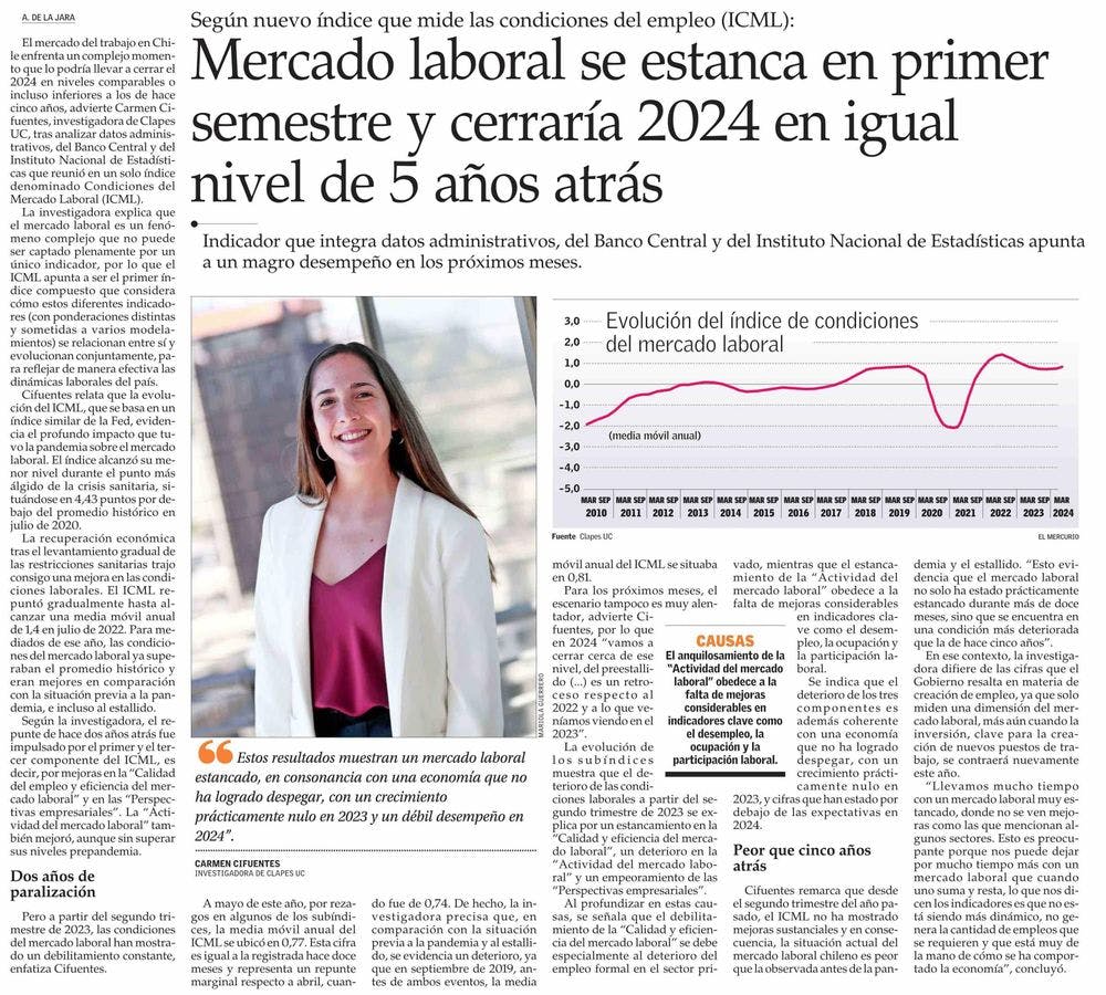 Mercado laboral se estanca en primer semestre y cerraría 2024 en igual nivel de 5 años atrás