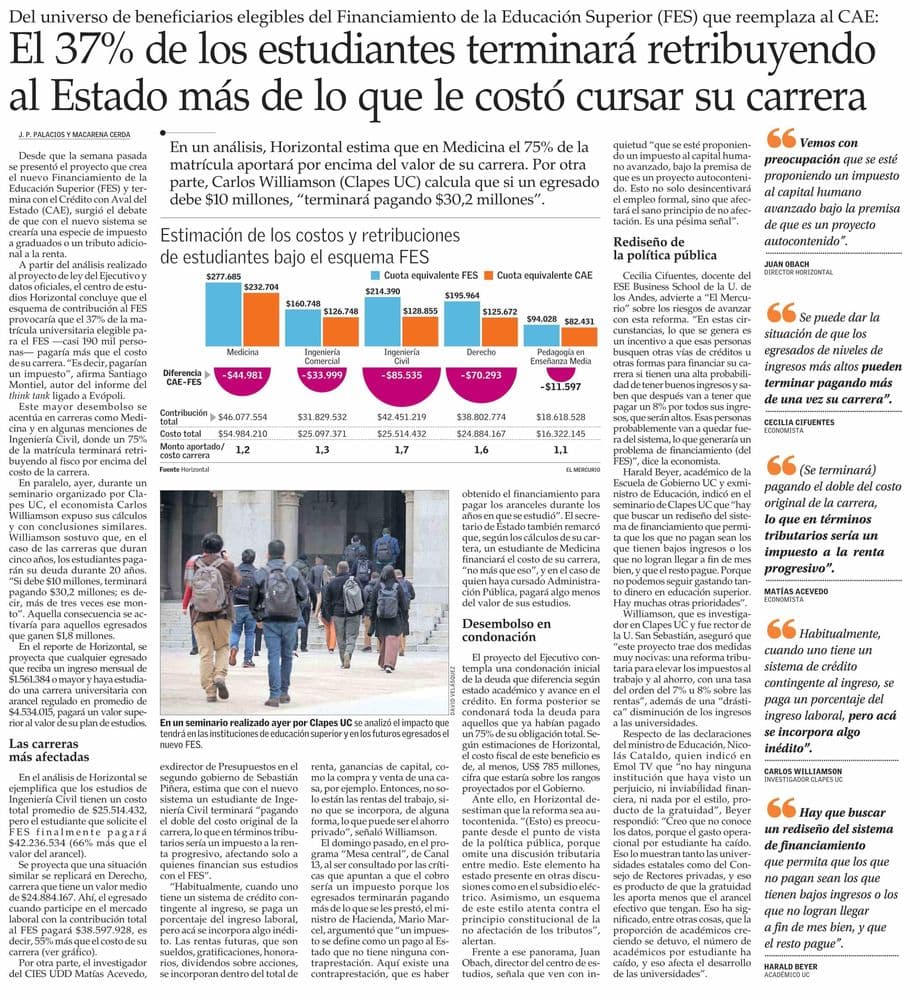 El 37% de los estudiantes terminará retribuyendo al Estado más de lo que le costó cursar su carrera