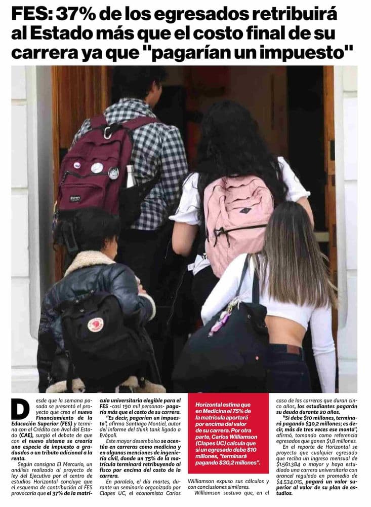 FES: 37% de los egresados retribuirá al Estado más que el costo final de su carrera ya que "pagarían un impuesto”
