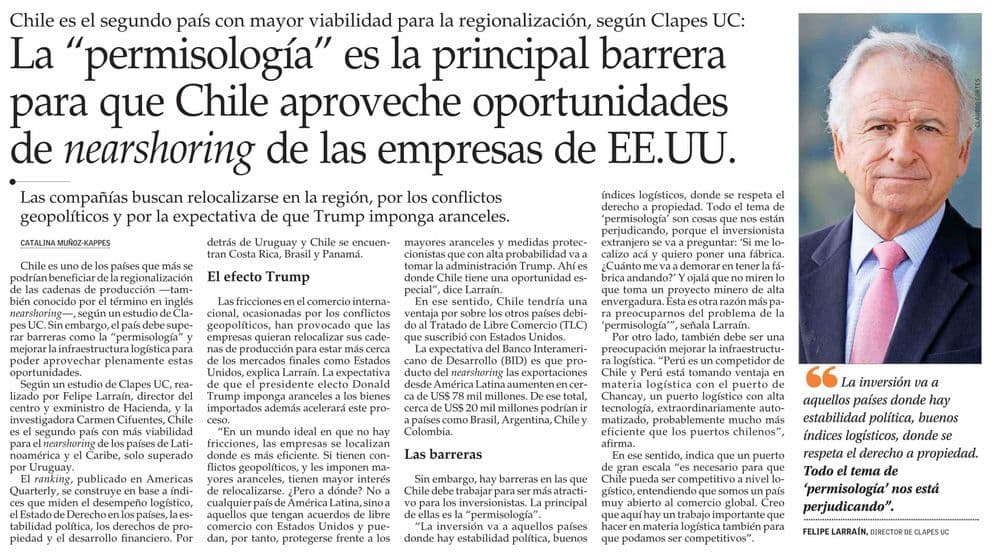 La “permisología” es la principal barrera para que Chile aproveche oportunidades de nearshoring de las empresas de EE.UU.