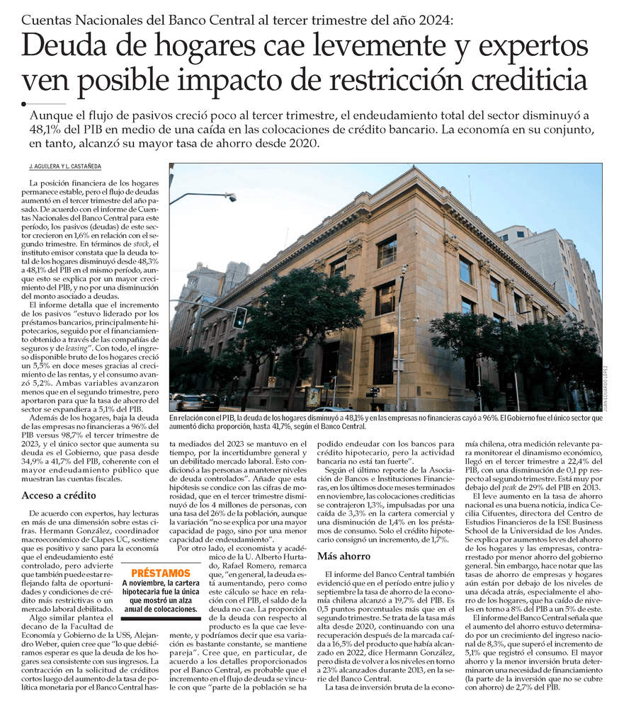 Deuda de hogares cae levemente y expertos ven posible impacto de restricción crediticia 