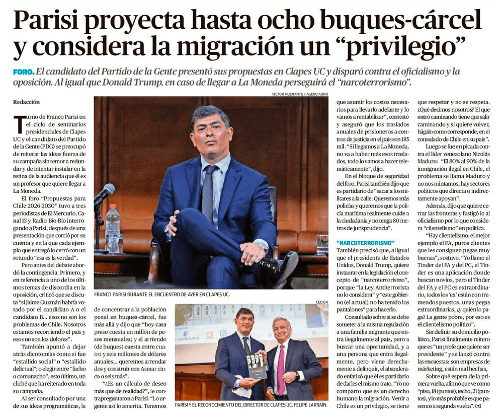 Parisi proyecta hasta ocho buques-cárcel y considera la migración un “privilegio” 