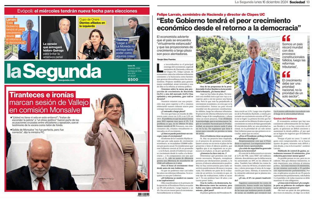 Felipe Larraín: "Este Gobierno tendrá el peor crecimiento económico desde el retorno a la democracia"