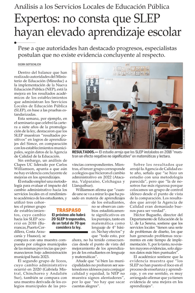 Expertos: no consta que SLEP hayan elevado aprendizaje escolar