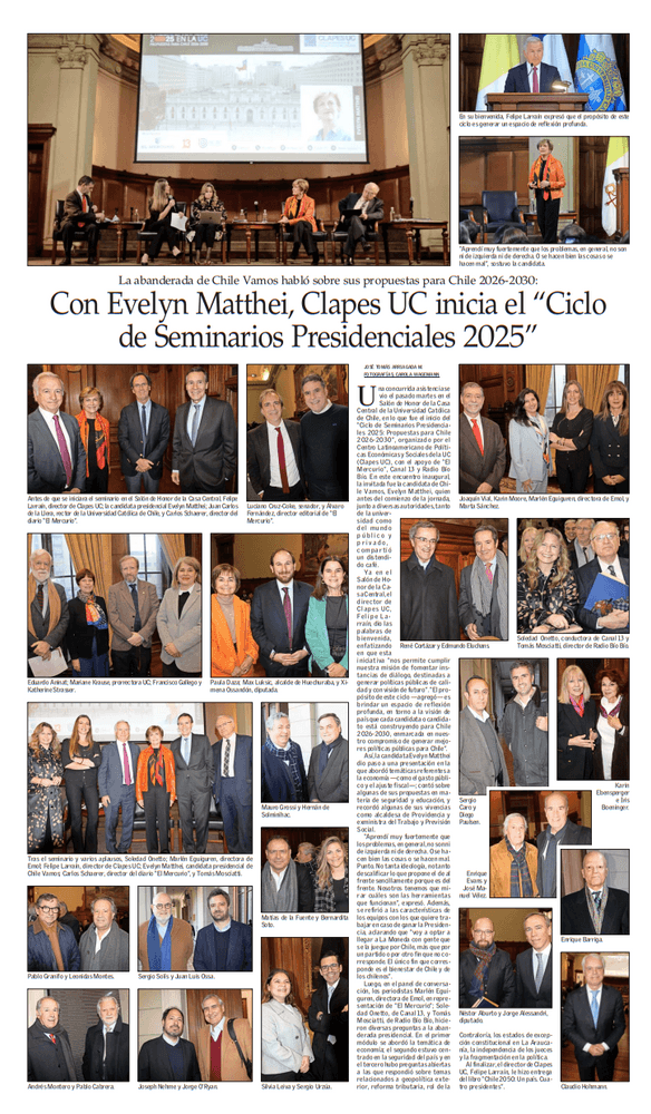 Con Evelyn Matthei, CLAPES UC inicia el “Ciclo de Seminarios Presidenciales 2025”