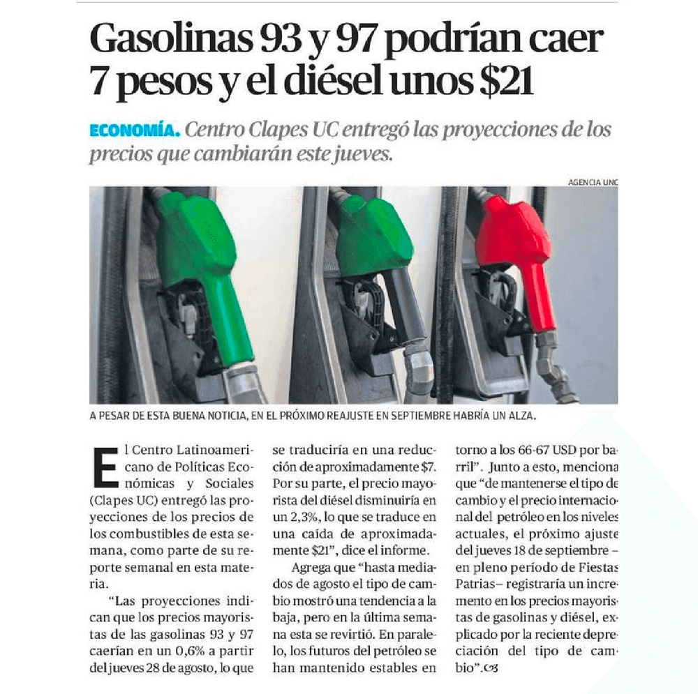 Gasolinas 93 y 97 podrían caer 7 pesos y el diésel unos $21
