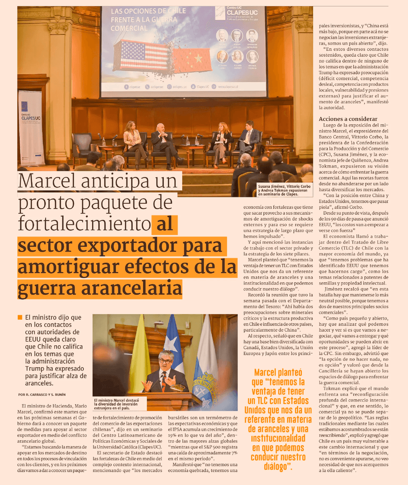 Marcel anticipa un pronto paquete de fortalecimiento al sector exportador para amortiguar efectos de la guerra arancelaria