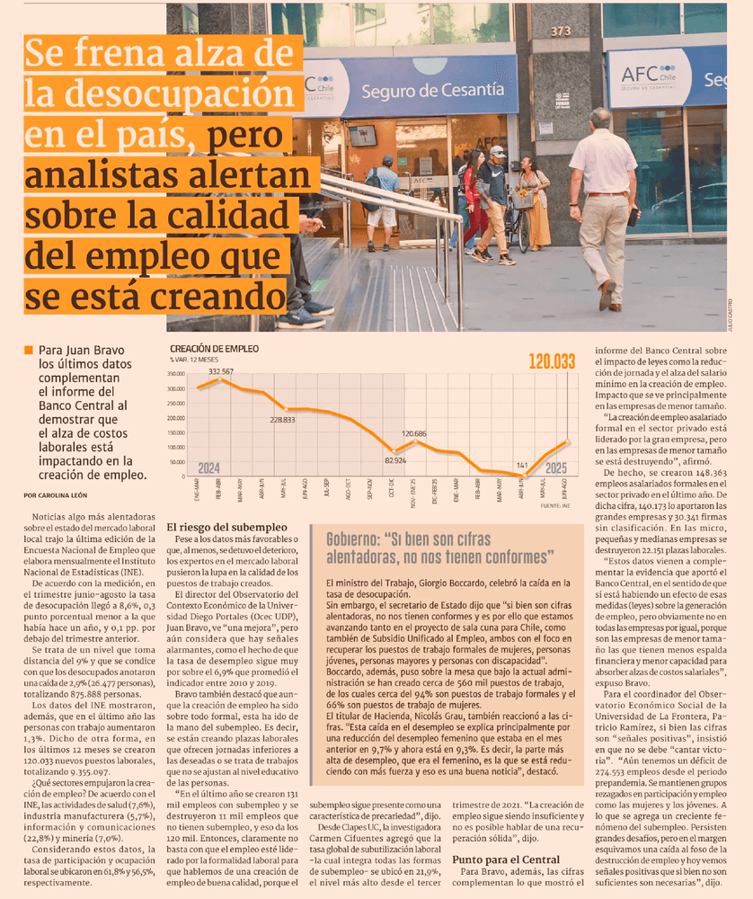 Se frena alza de la desocupación en el país, pero analistas alertan sobre la calidad del empleo que se está creando