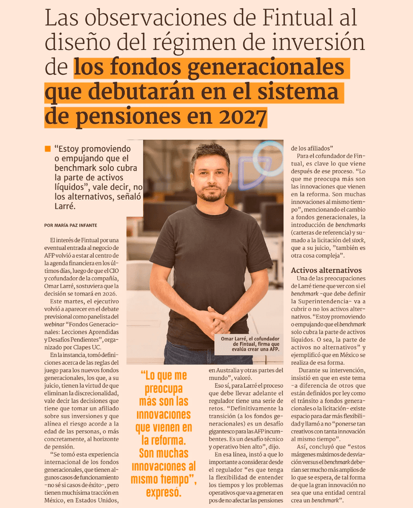 Las observaciones de Fintual al diseño del régimen de inversión de los fondos generacionales que debutarán en el sistema de pensiones en 2027