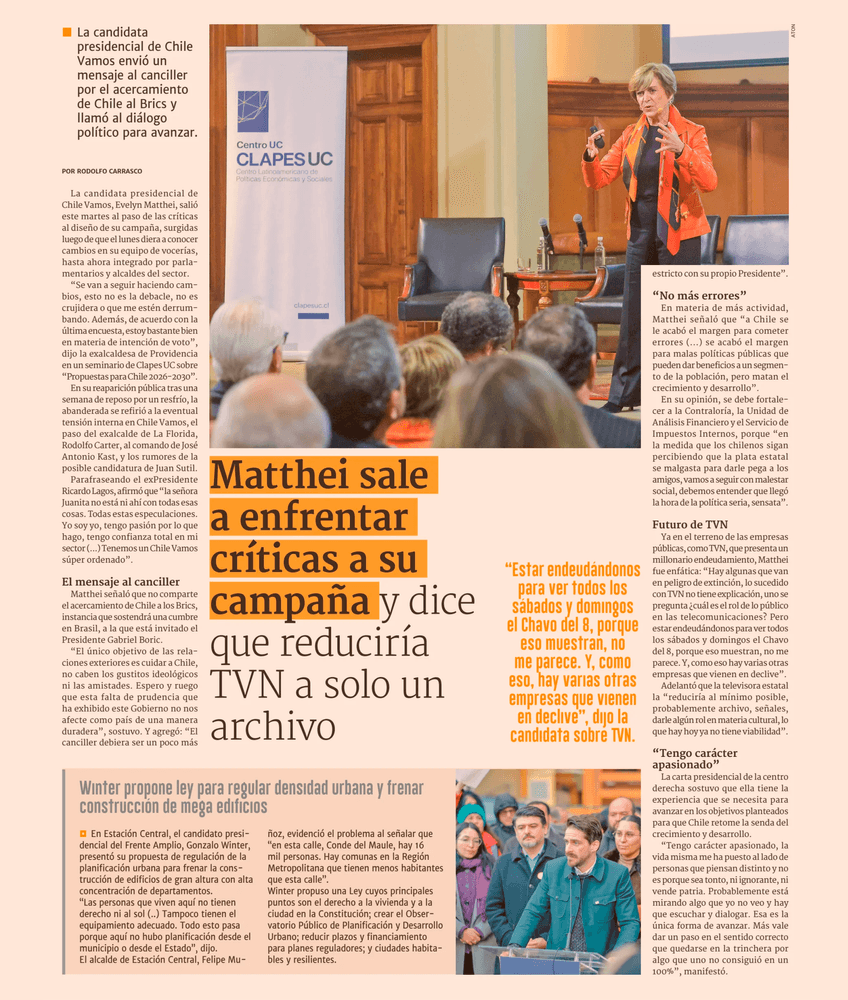Matthei sale a enfrentar críticas a su campaña y dice que reduciría TVN a solo un archivo