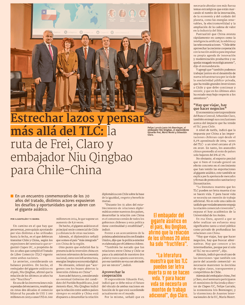 Estrechar lazos y pensar más allá del TLC: la ruta de Frei, Claro y embajador Niu Qingbao para Chile-China