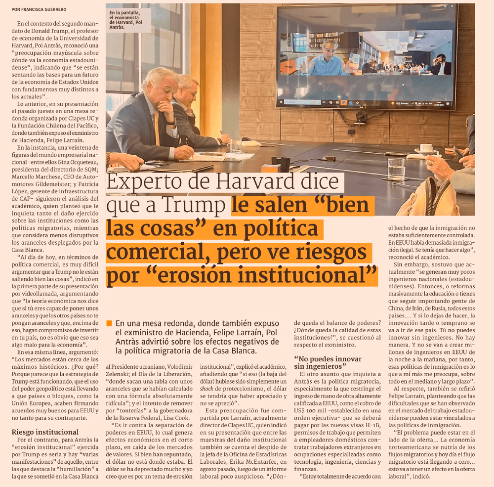 Experto de Harvard dice que a Trump le salen “bien las cosas” en política comercial, pero ve riesgos por “erosión institucional”