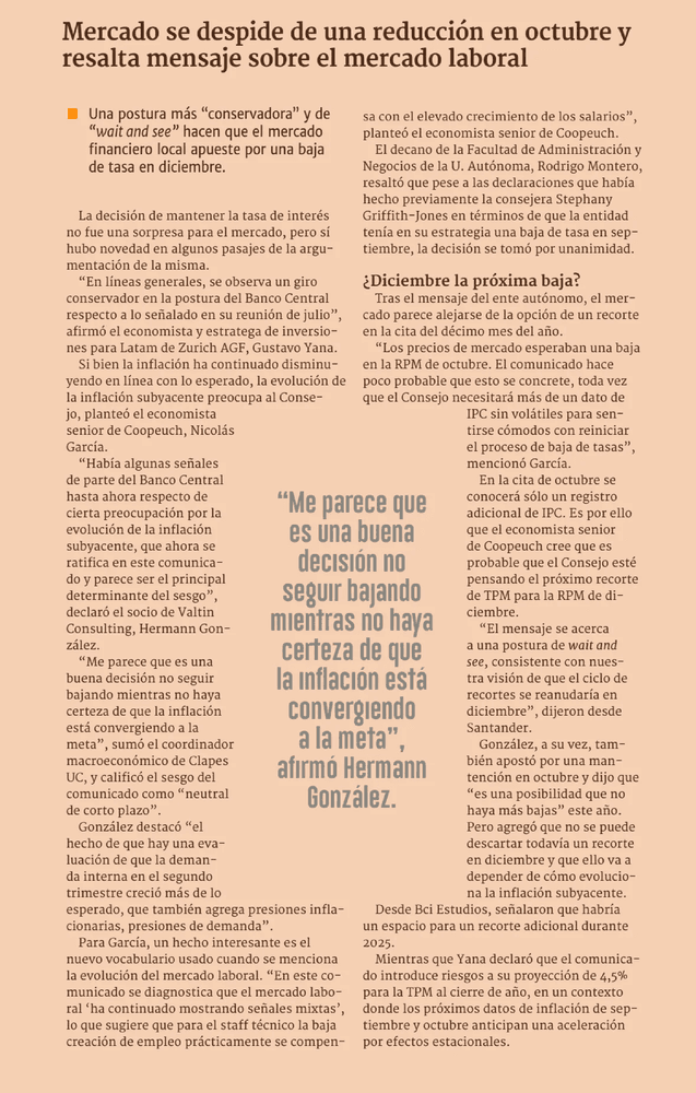 Mercado se despide de una reducción en octubre y resalta mensaje sobre el mercado laboral 