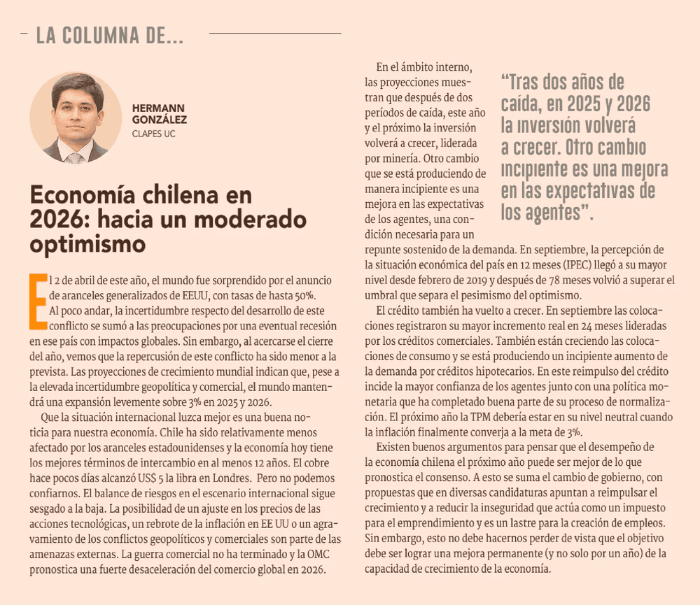 Economía chilena en 2026: hacia un moderado optimismo