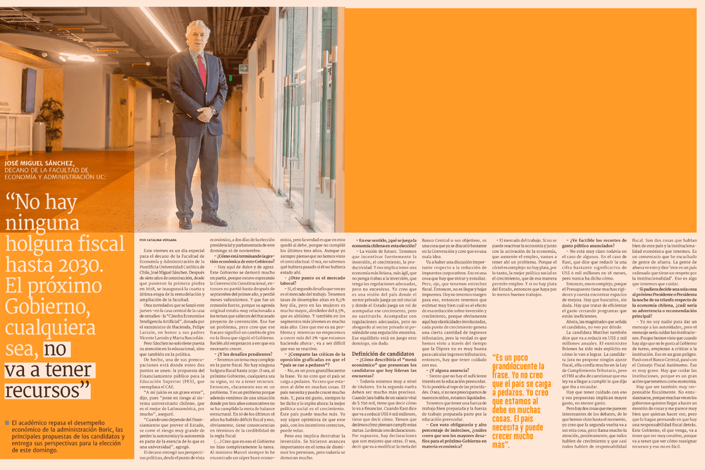 Entrevista a José Miguel Sánchez, decano de la Facultad de Economía y Administración UC