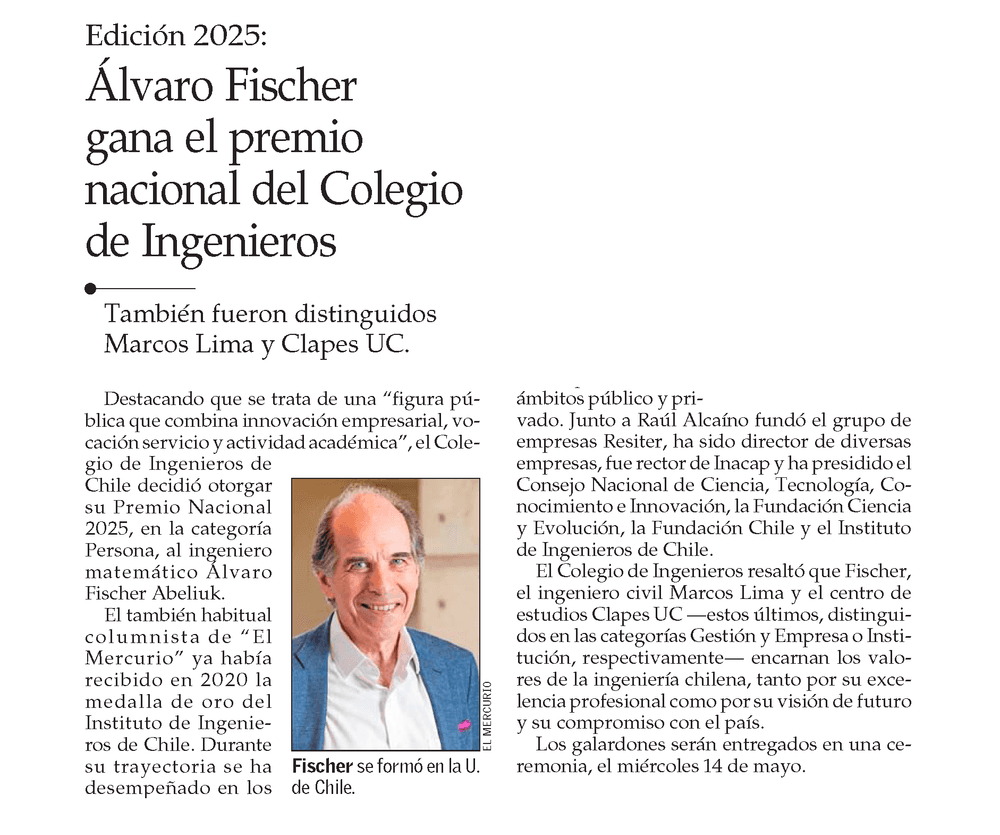 Distinción a CLAPES UC por el Colegio de Ingenieros de Chile