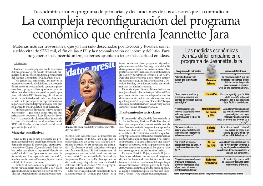 La compleja reconfiguración del programa económico que enfrenta Jeannette Jara