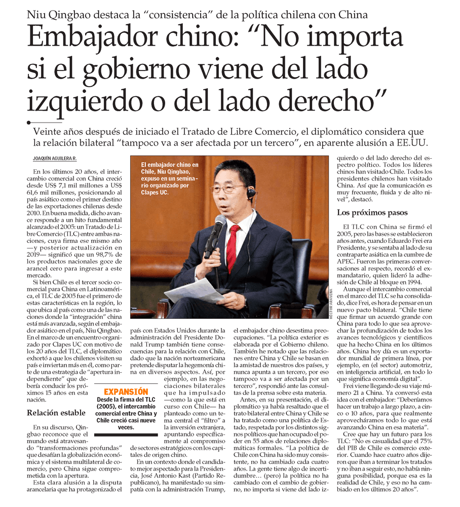 Embajador chino: “No importa si el gobierno viene del lado izquierdo o del lado derecho” 