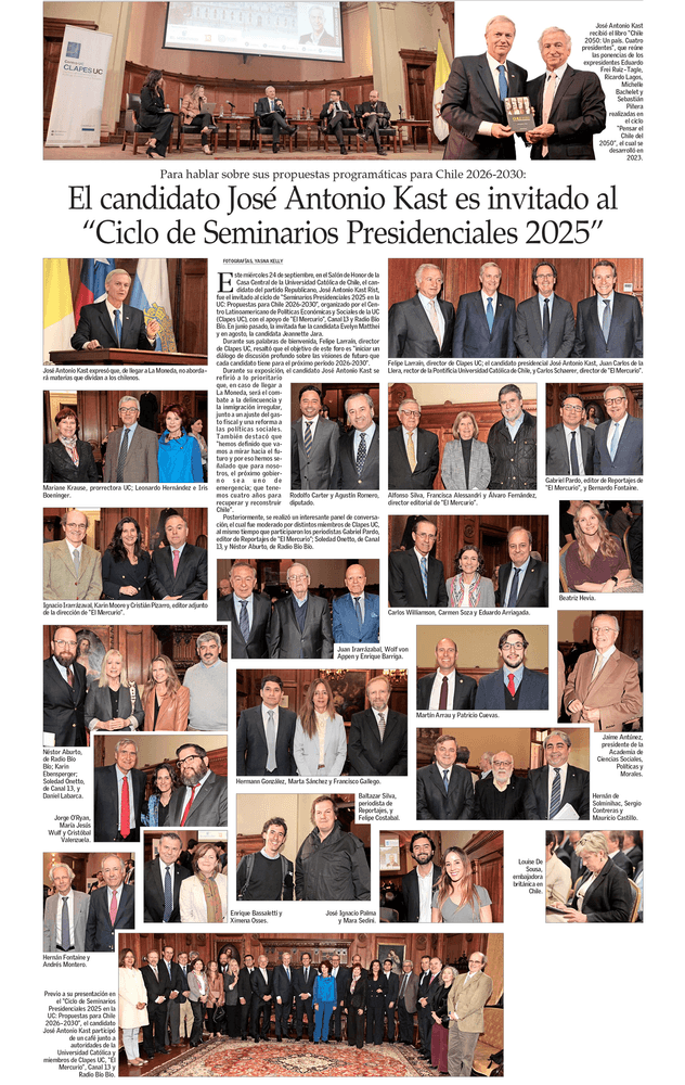 El candidato José Antonio Kast es invitado al “Ciclo de Seminarios Presidenciales 2025”