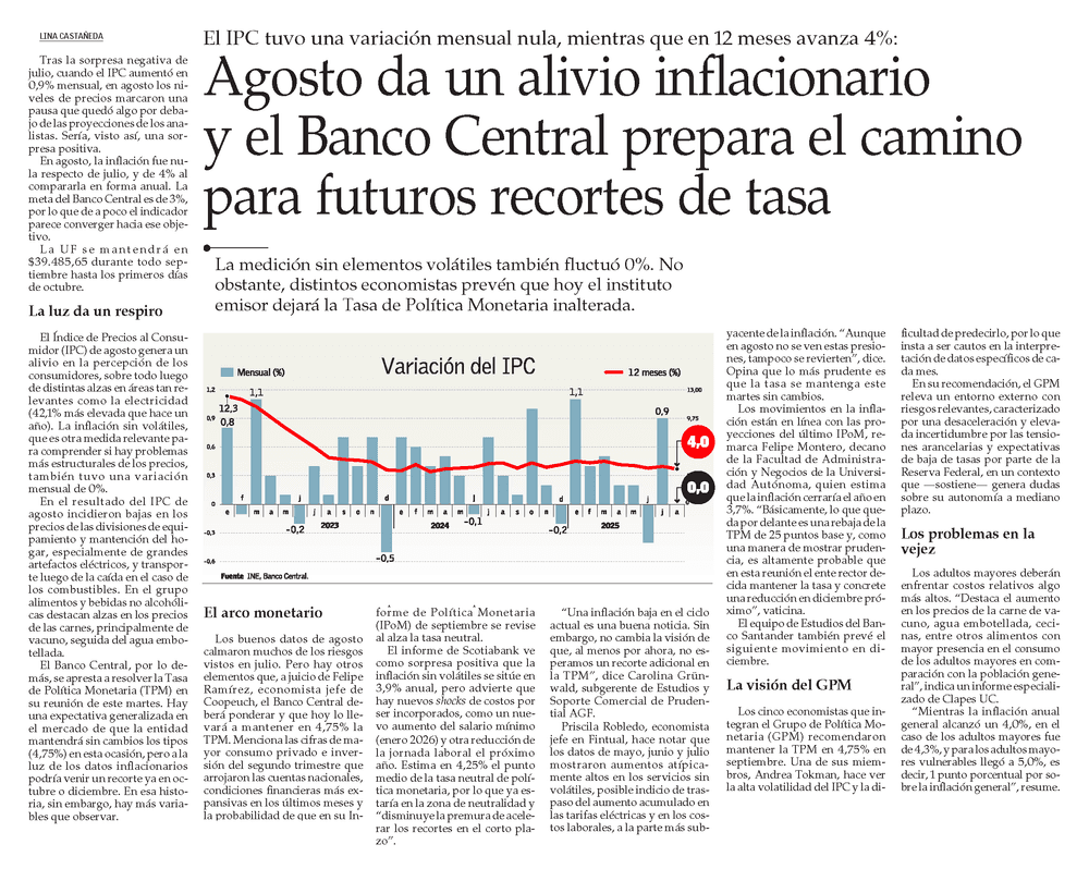 Agosto da un alivio inflacionario y el Banco Central prepara el camino para futuros recortes de tasa