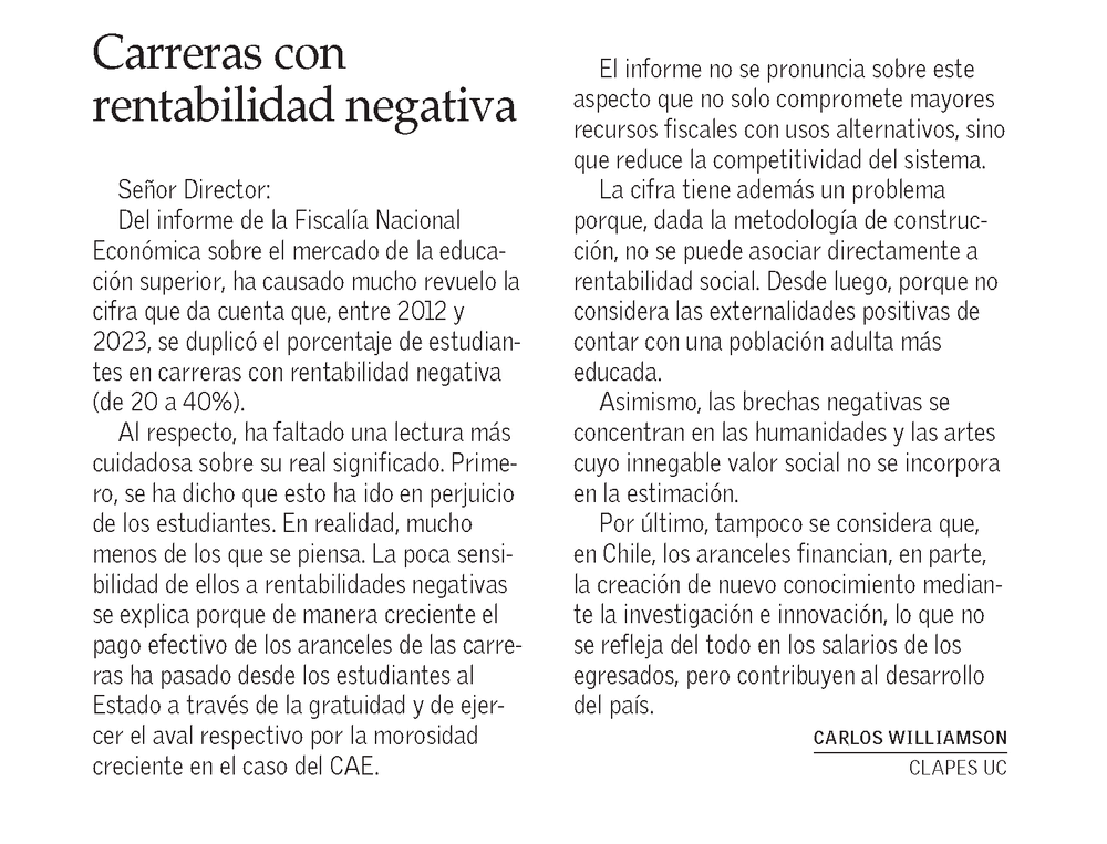 Carreras con rentabilidad negativa 