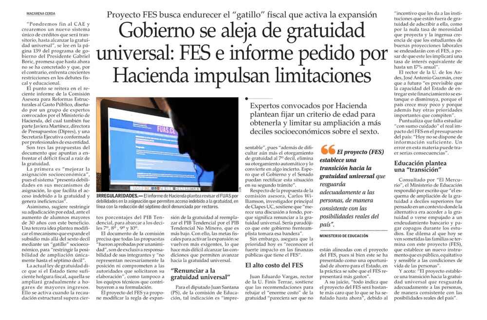 Gobierno se aleja de gratuidad universal: FES e informe pedido por Hacienda impulsan limitaciones