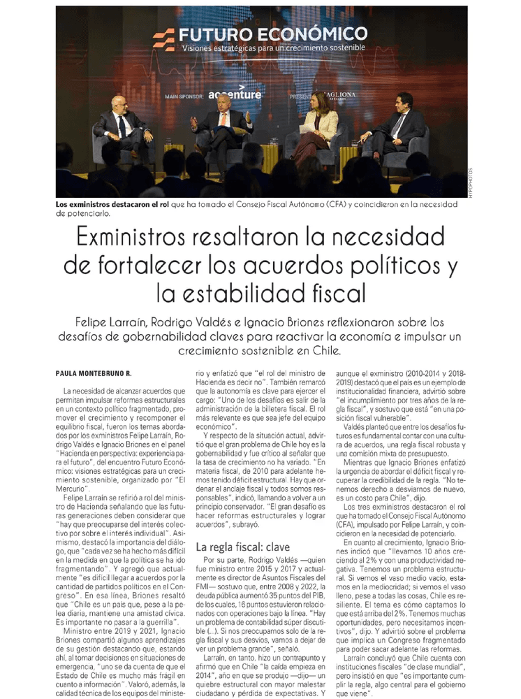 Exministros resaltaron la necesidad de fortalecer los acuerdos políticos y la estabilidad fiscal