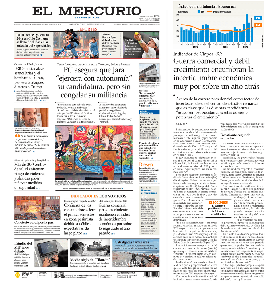 Guerra comercial y débil crecimiento encumbran la incertidumbre económica muy por sobre un año atrás