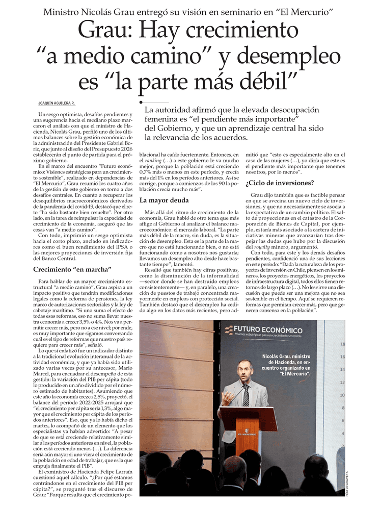 Grau: Hay crecimiento “a medio camino” y desempleo es “la parte más débil”