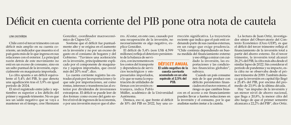 Déficit en cuenta corriente del PIB pone otra nota de cautela