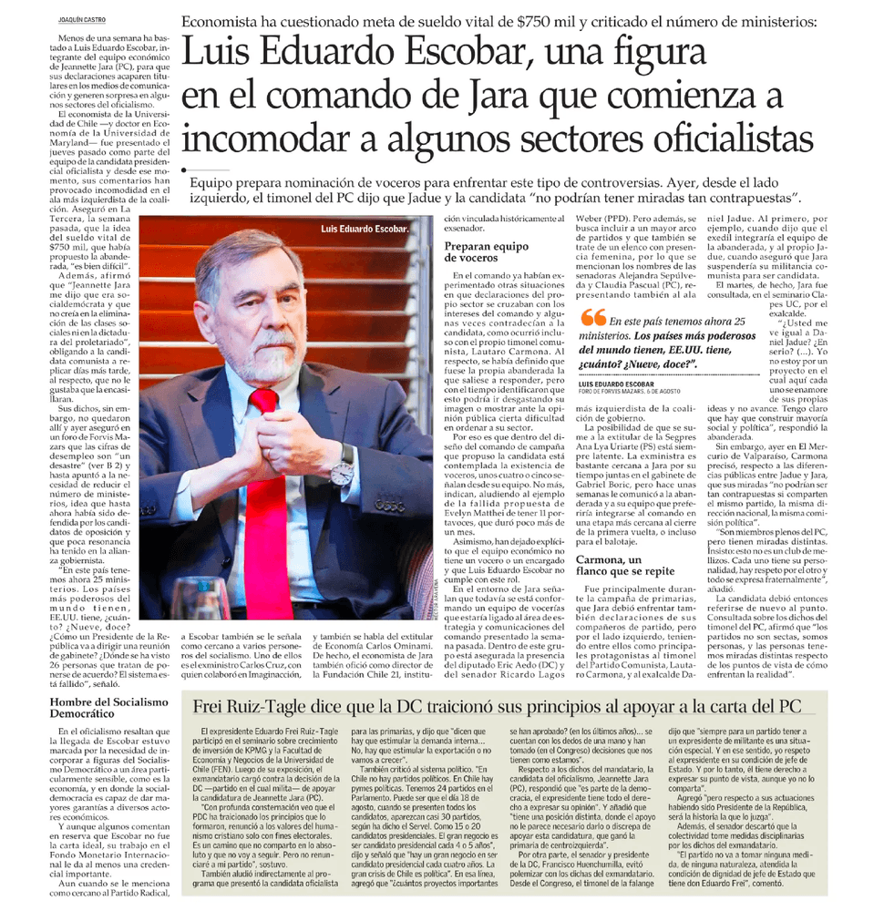 Luis Eduardo Escobar, una figura en el comando de Jara que comienza a incomodar a algunos sectores oficialistas