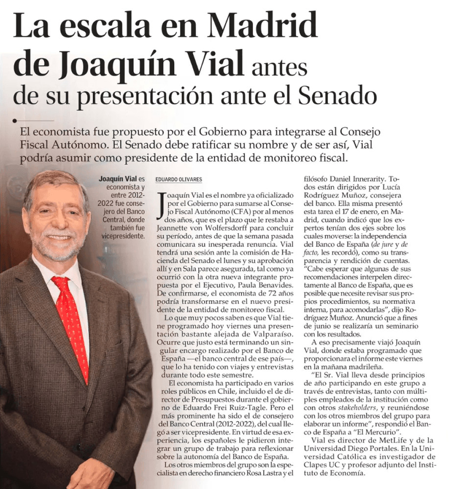 La escala en Madrid de Joaquín Vial antes de su presentación ante el Senado 