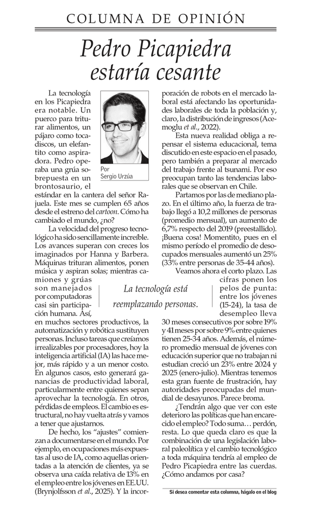Pedro Picapiedra estaría cesante