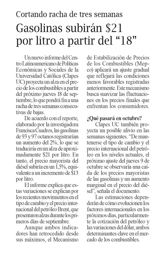 Gasolinas subirán $21 por litro a partir del “18”